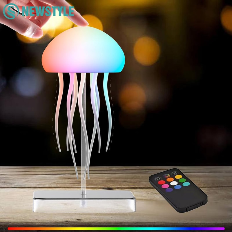 Rechargeable RGB Gradient Jellyfish Night Light With Remote Control Bedside Lamp For Christmas Gift 0