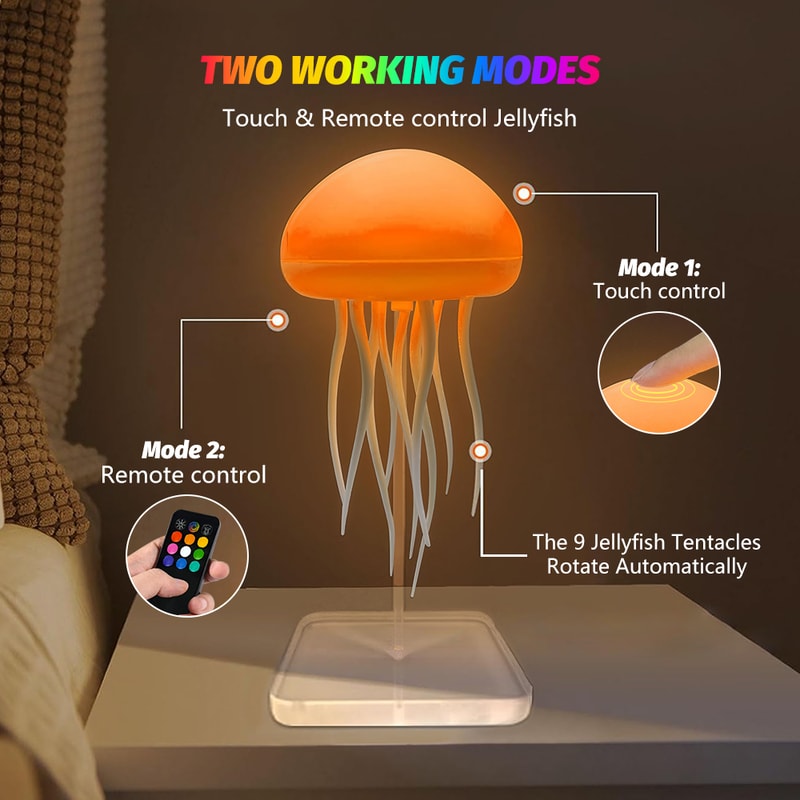Rechargeable RGB Gradient Jellyfish Night Light With Remote Control Bedside Lamp For Christmas Gift 4
