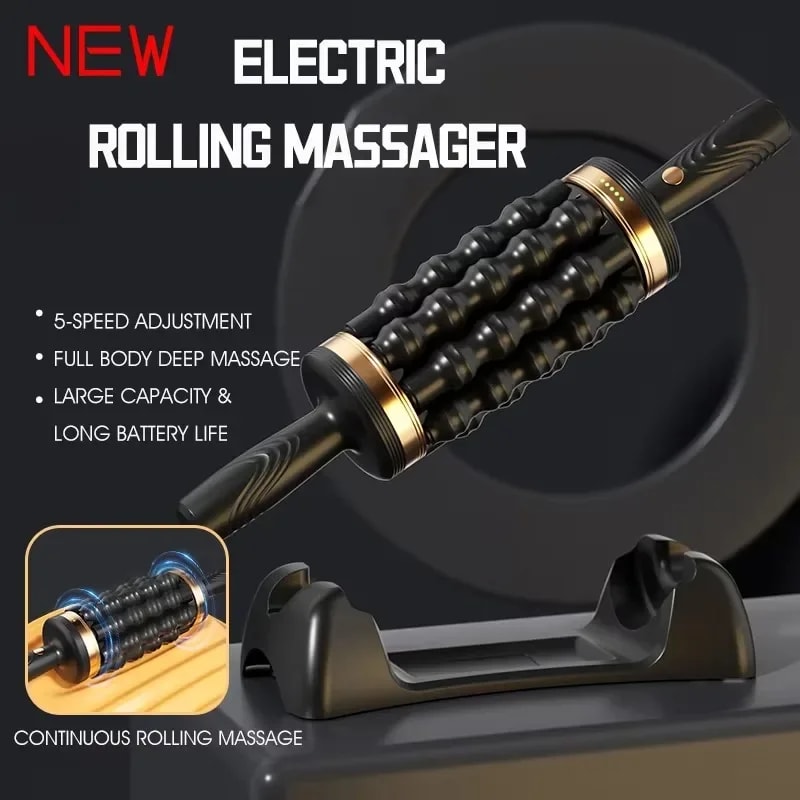 Hand Held Massager for Muscles, Rolling Percussive Massager, Powered Muscle Roller for Whole Body Relief