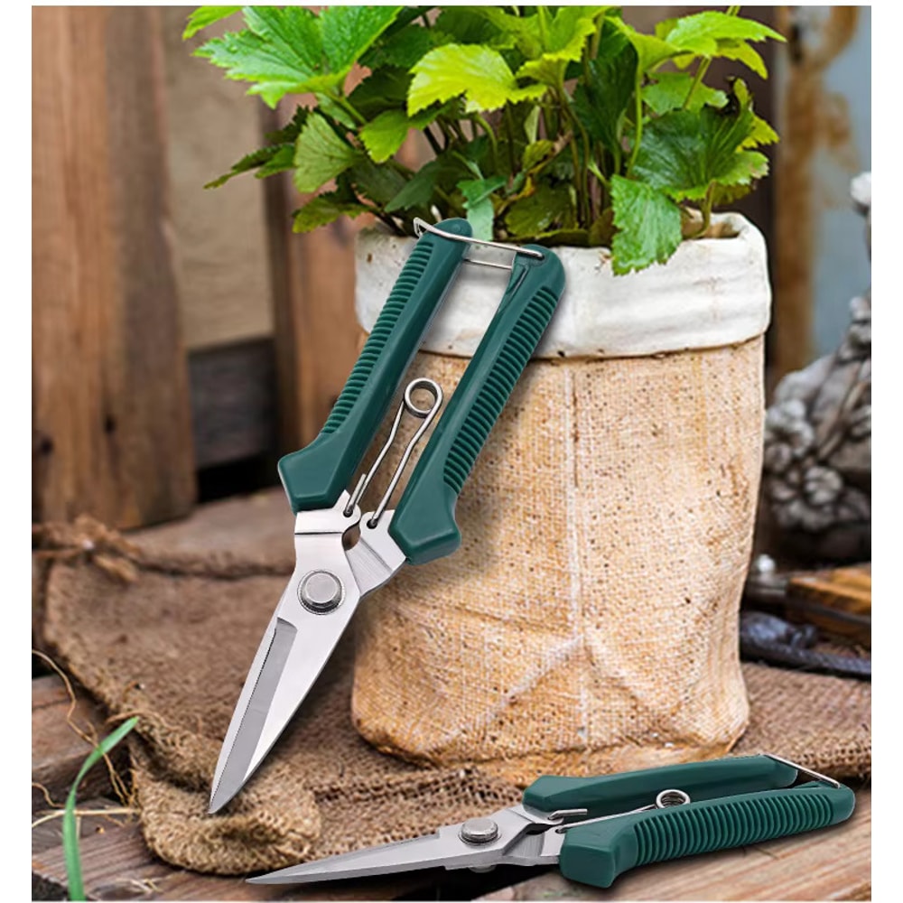 Straight Head Pruning Shears Nonslip Handle Stainless Steel Garden Scissors 2