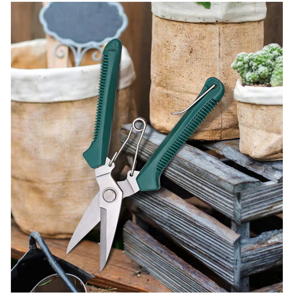 Straight Head Pruning Shears Nonslip Handle Stainless Steel Garden Scissors 3