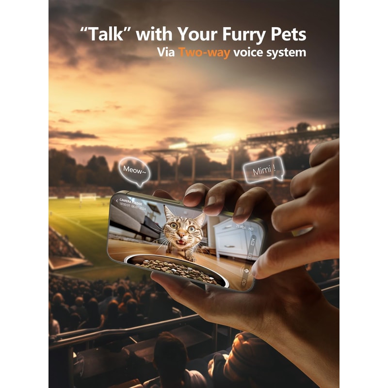 Automatic Smart Cat Feeder with Camera, WiFi-Enabled App Control for Cats & Dogs