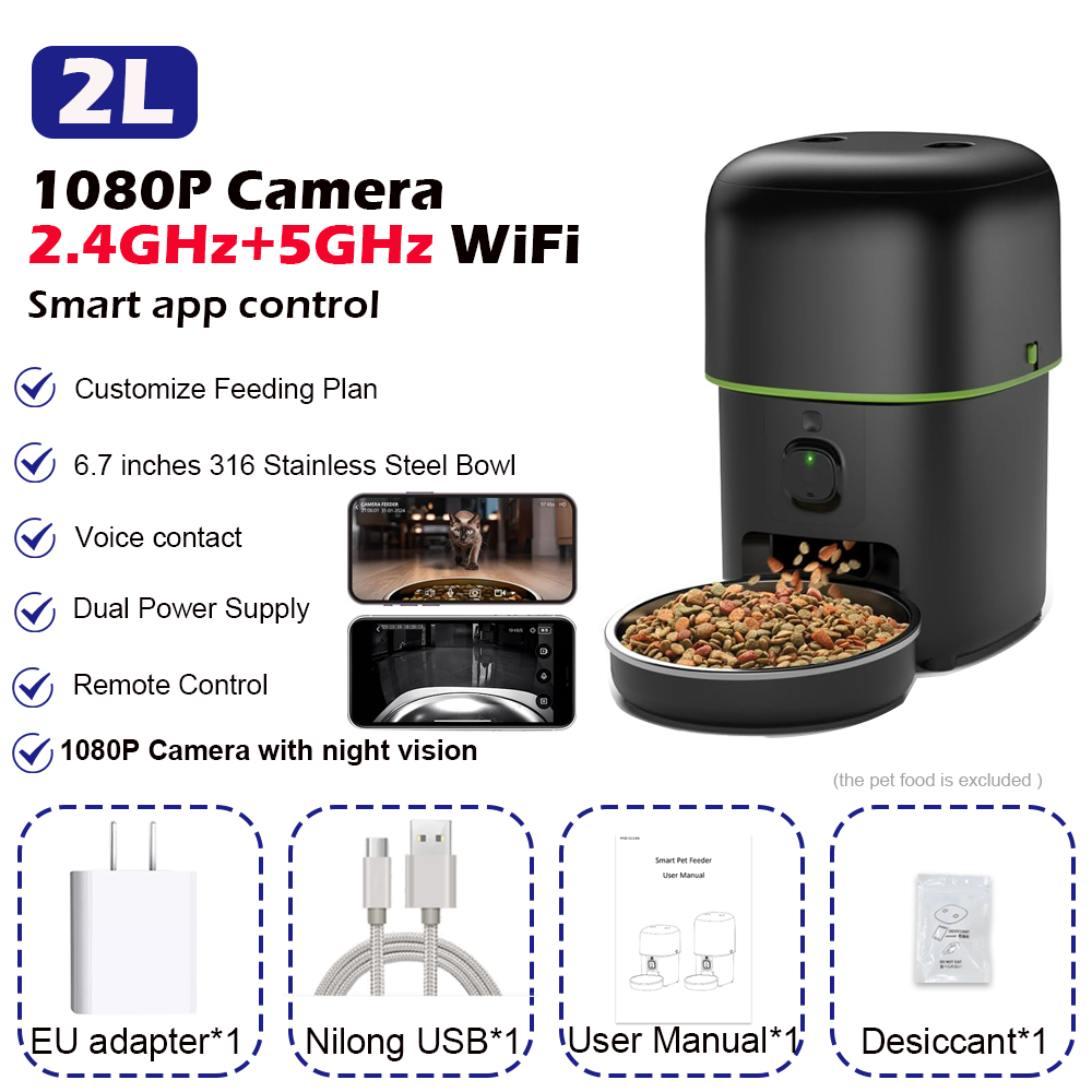 Automatic Smart Cat Feeder with Camera, WiFi-Enabled App Control for Cats & Dogs