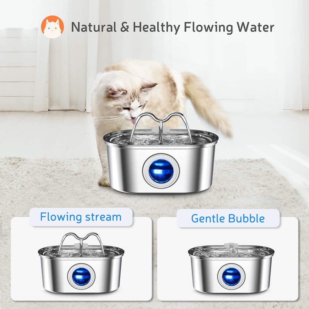 Stainless Steel Pet Water Fountain With LED Light Silent Pump 1