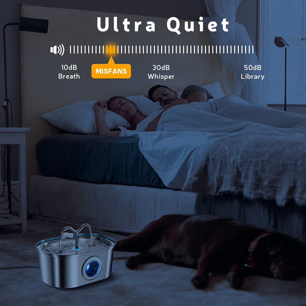 Stainless Steel Pet Water Fountain With LED Light Silent Pump 5