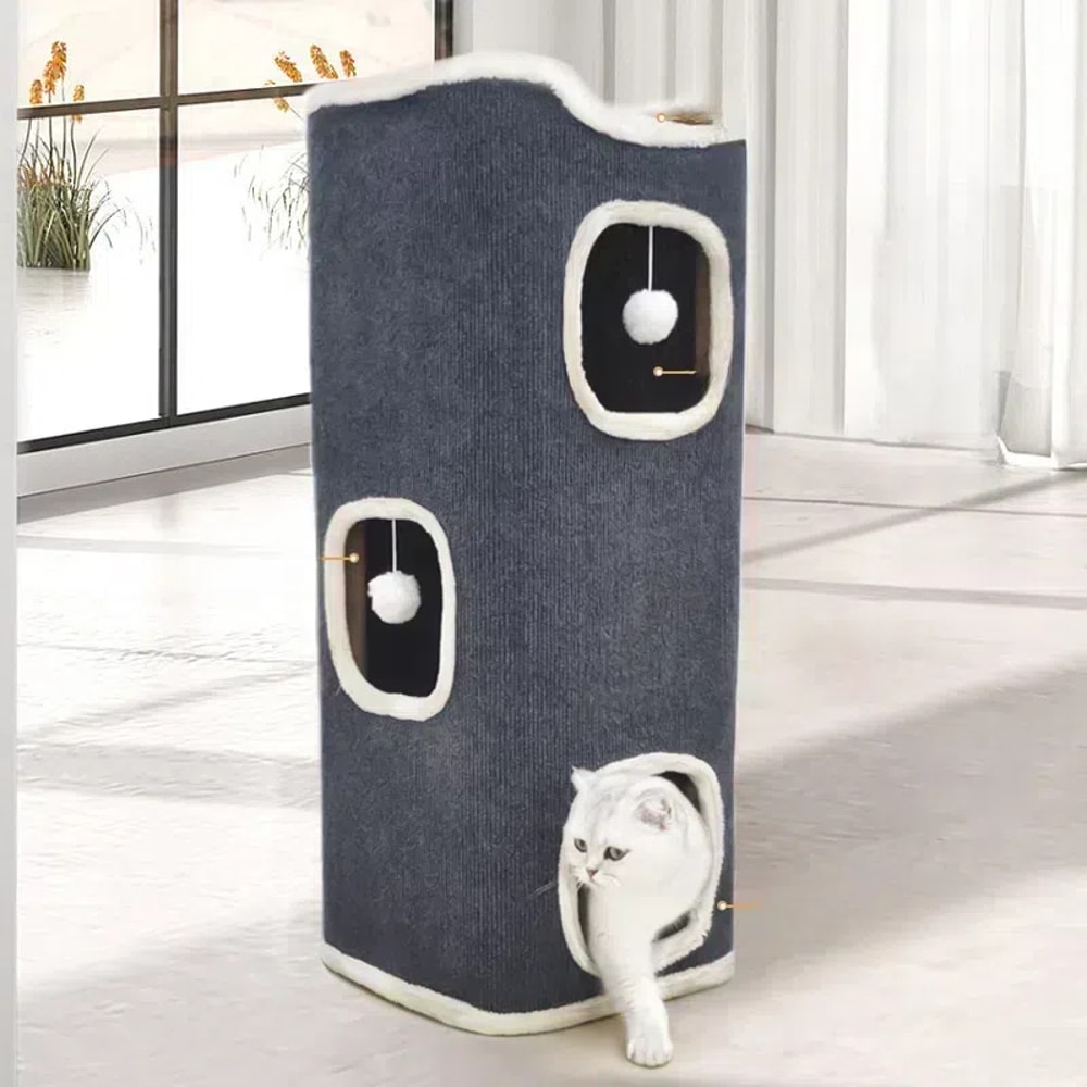 Cozy Cat Bed Winter Pet House Covered Cave With Soft Mat Fluffy Ball Hanging Large Hideaway Tent F 1