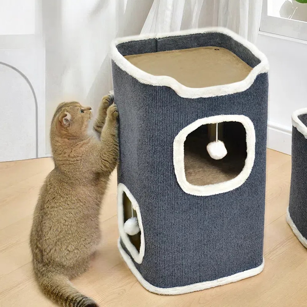 Cozy Cat Bed Winter Pet House Covered Cave With Soft Mat Fluffy Ball Hanging Large Hideaway Tent F 2