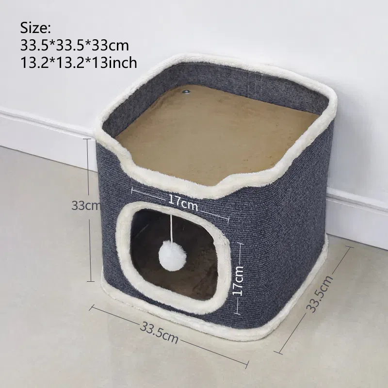 Cozy Cat Bed Winter Pet House Covered Cave With Soft Mat Fluffy Ball Hanging Large Hideaway Tent F 6