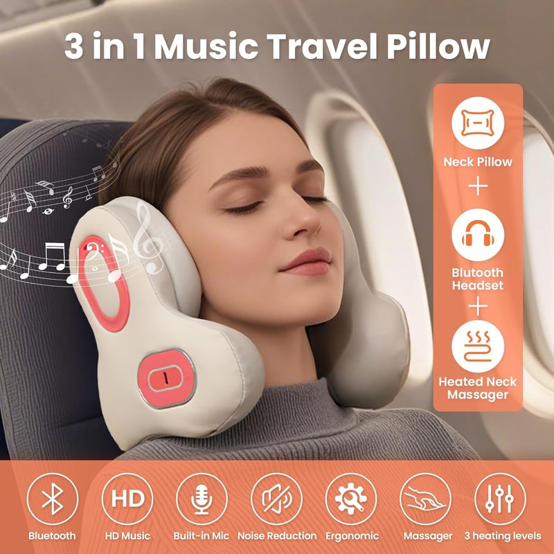 Wireless Neck Massager with Heat and Bluetooth Relaxing Neck Pillow Massager