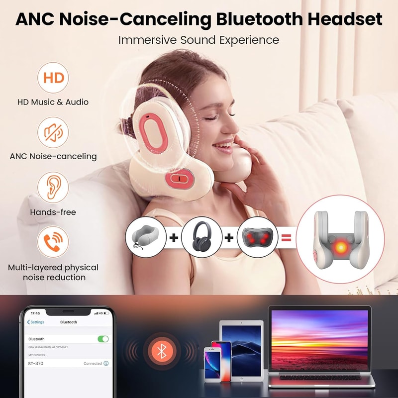 Wireless Neck Massager with Heat and Bluetooth Relaxing Neck Pillow Massager