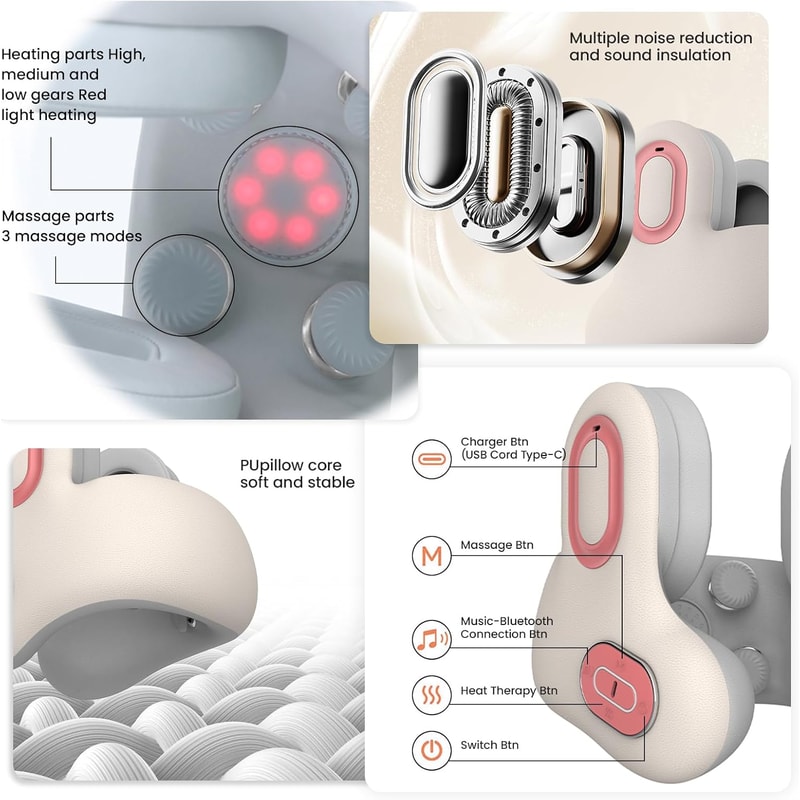 Wireless Neck Massager with Heat and Bluetooth Relaxing Neck Pillow Massager