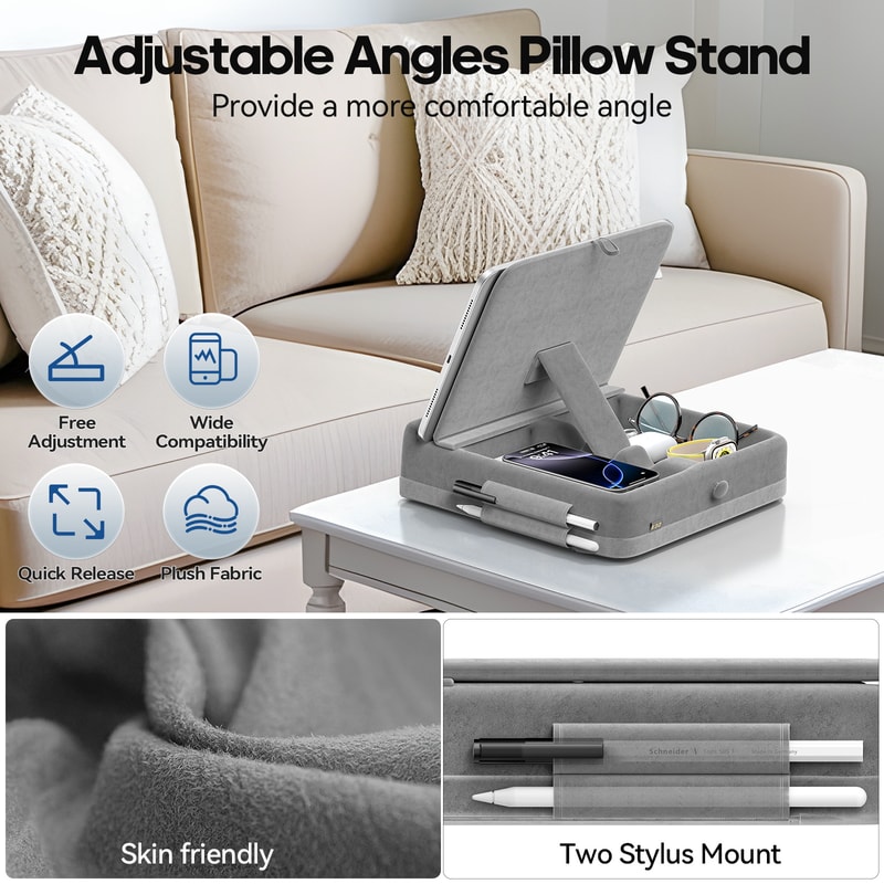 Adjustable Tablet Pillow Stand With Storage Soft IPad Pillow Stand For Bed And Lap Use 1