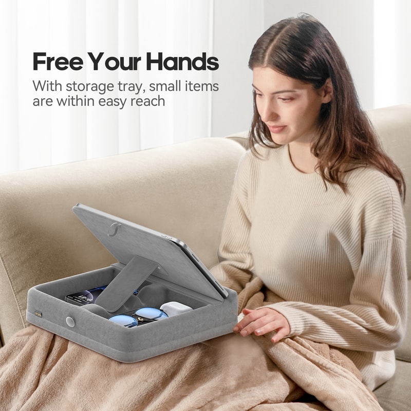 Adjustable Tablet Pillow Stand With Storage Soft IPad Pillow Stand For Bed And Lap Use 2