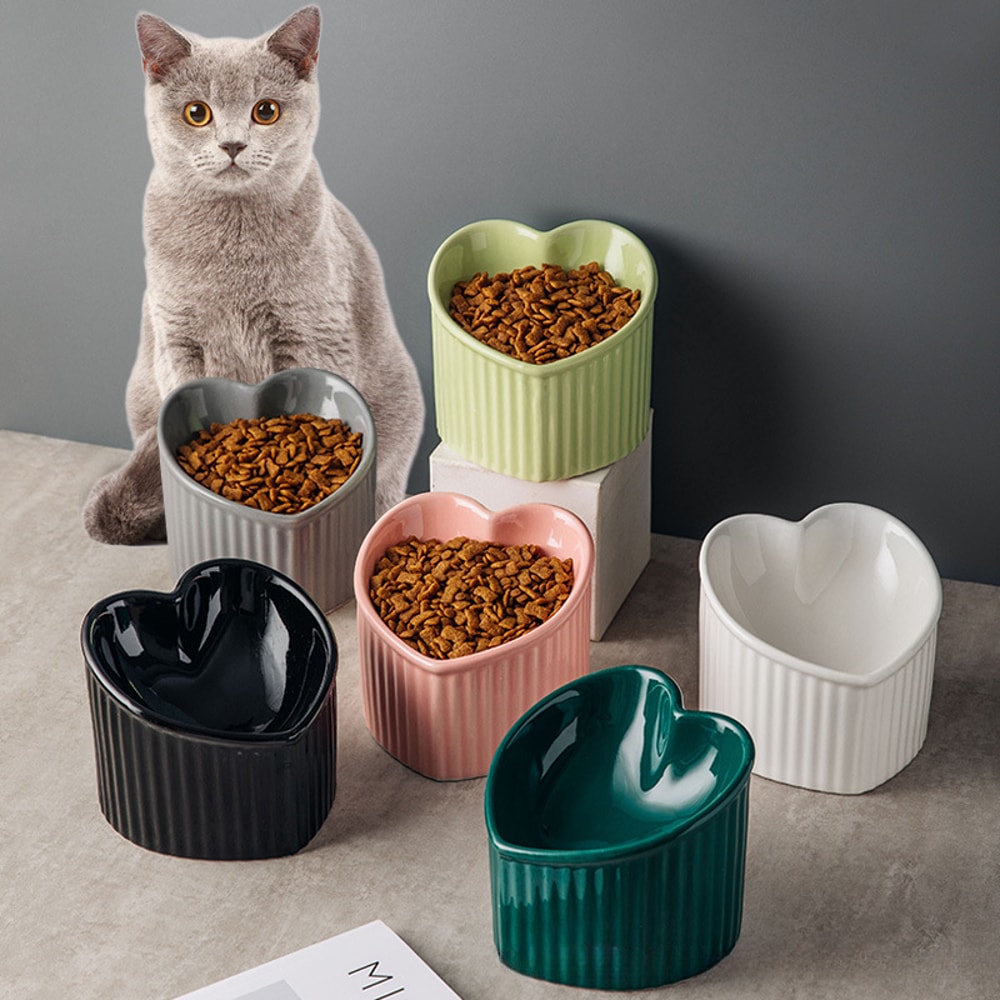 Slanted Elevated Cat Bowl Ceramic Tilted Cat Bowl With Anti Tip Stand 0