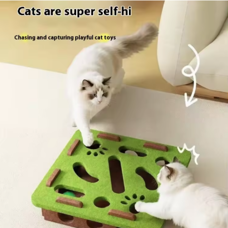 Interactive Cat Puzzle Toy Felt Cat Play Box With Bell Ball 0