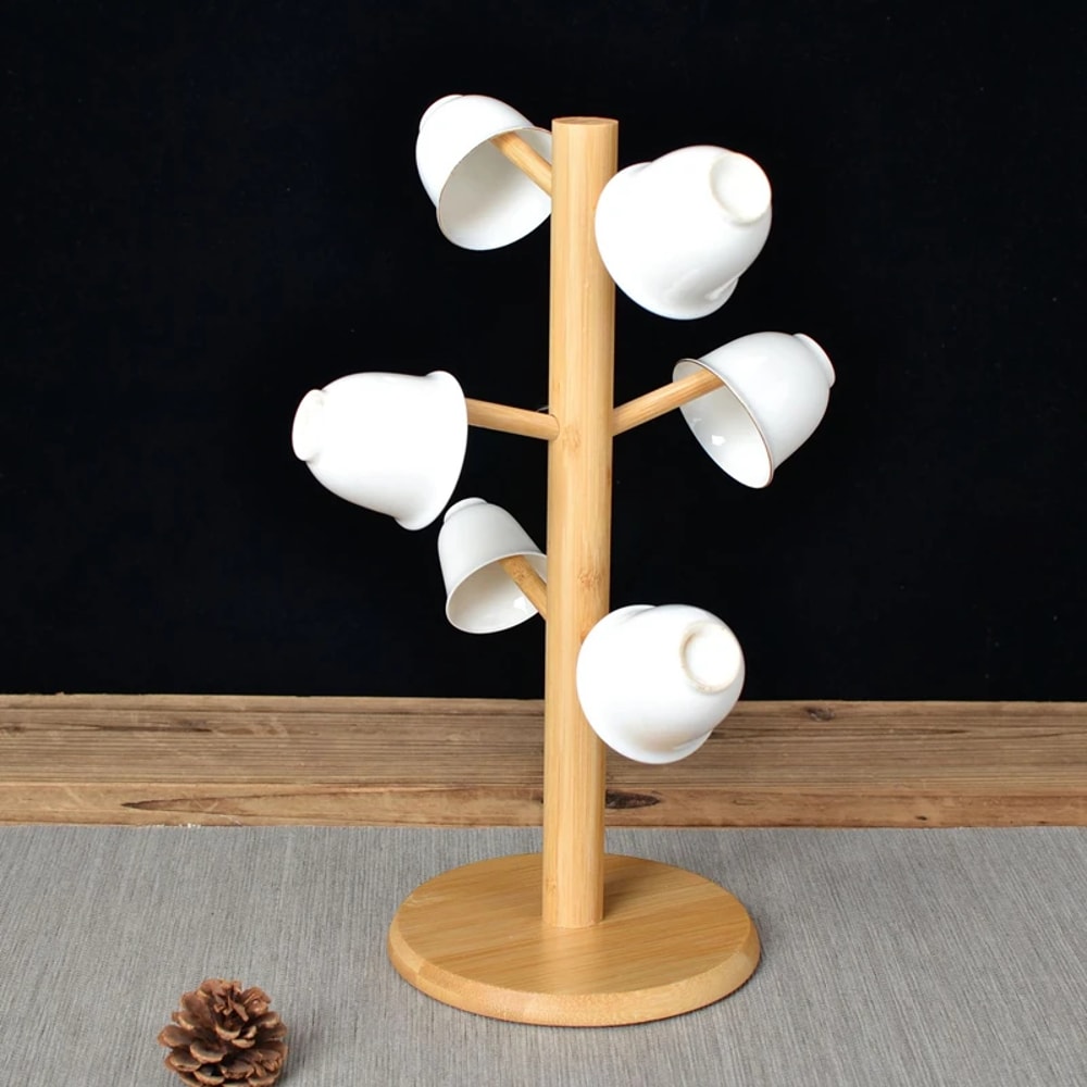 Bamboo Mug Rack with 6 Hooks, Tree-Shaped Coffee & Tea Cup Holder