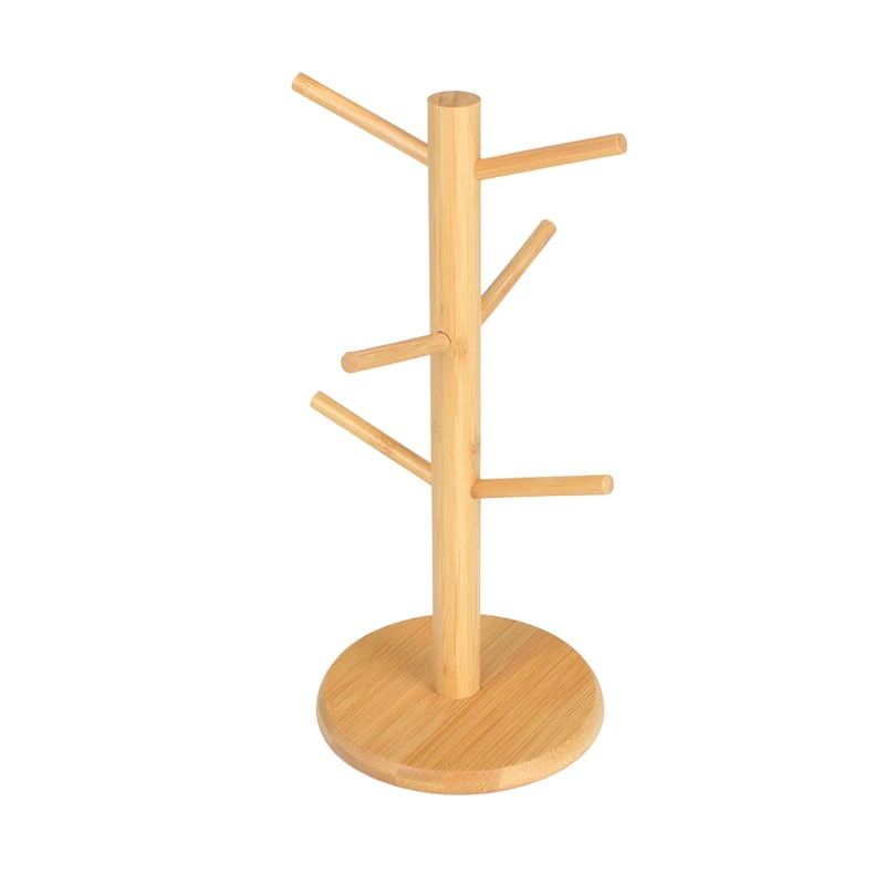 Bamboo Mug Rack with 6 Hooks, Tree-Shaped Coffee & Tea Cup Holder
