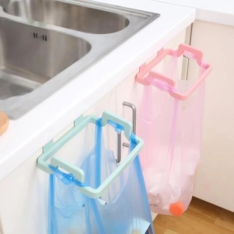 Plastic Door Back Garbage Bag Rack Kitchen Cabinet Hanger SpaceSaving Storage Hook For Bags Cloth 1