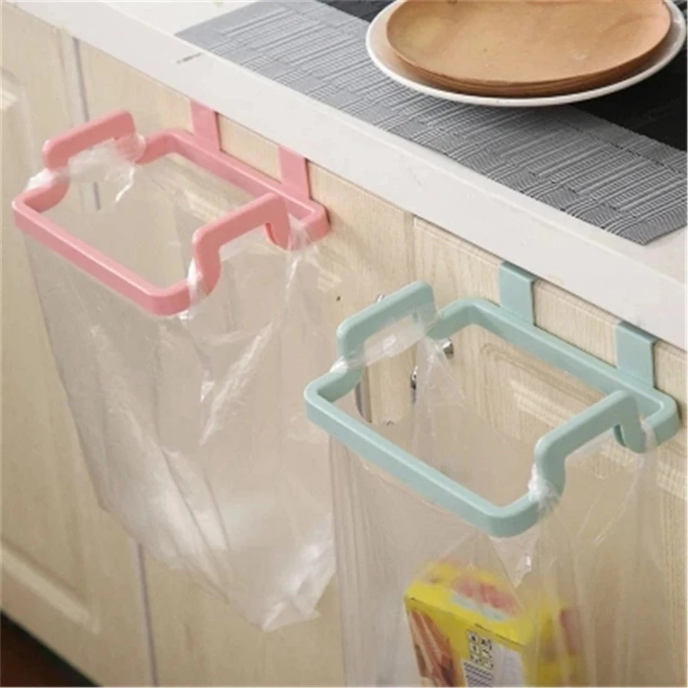 Plastic Door Back Garbage Bag Rack Kitchen Cabinet Hanger SpaceSaving Storage Hook For Bags Cloth 2