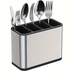 large capacity kitchen utensil holder, stainless steel cutlery organizer with removable divider and drip tray base