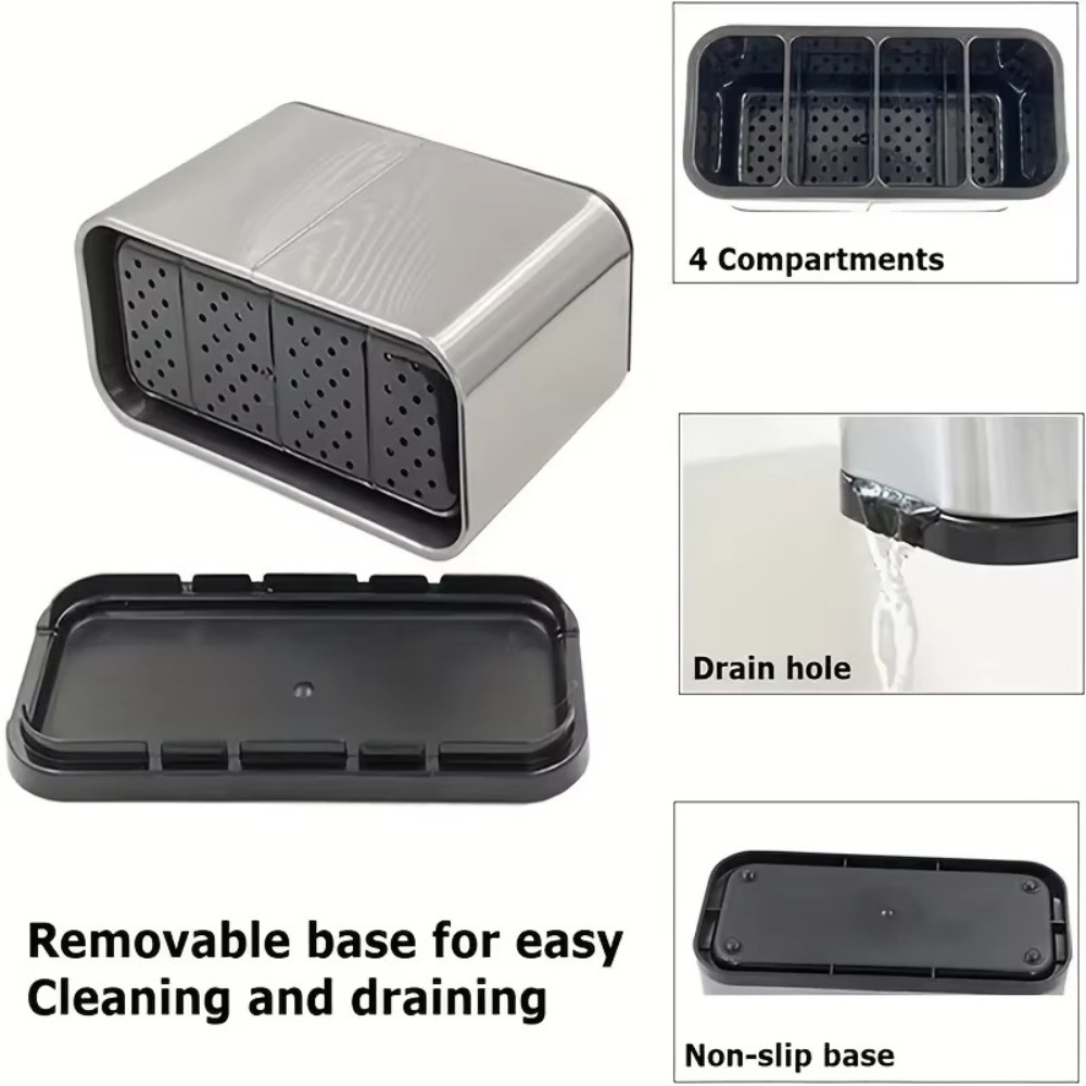 Large Capacity Kitchen Utensil Holder Stainless Steel Cutlery Organizer With Removable Divider And 2