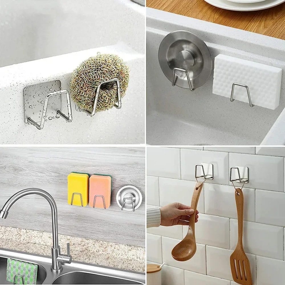 Stainless Steel Sink Sponge Holder SelfAdhesive Wall Rack For Kitchen Drain Drying And Storage 4