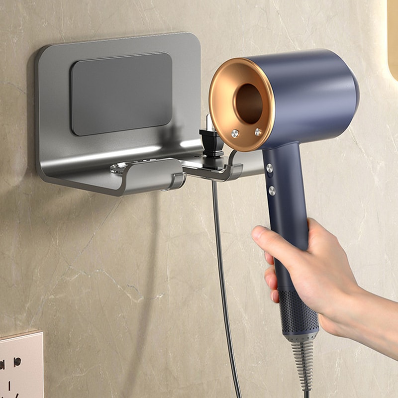 Space Aluminum Wall Mounted Hair Dryer Holder PunchFree Storage Rack 1