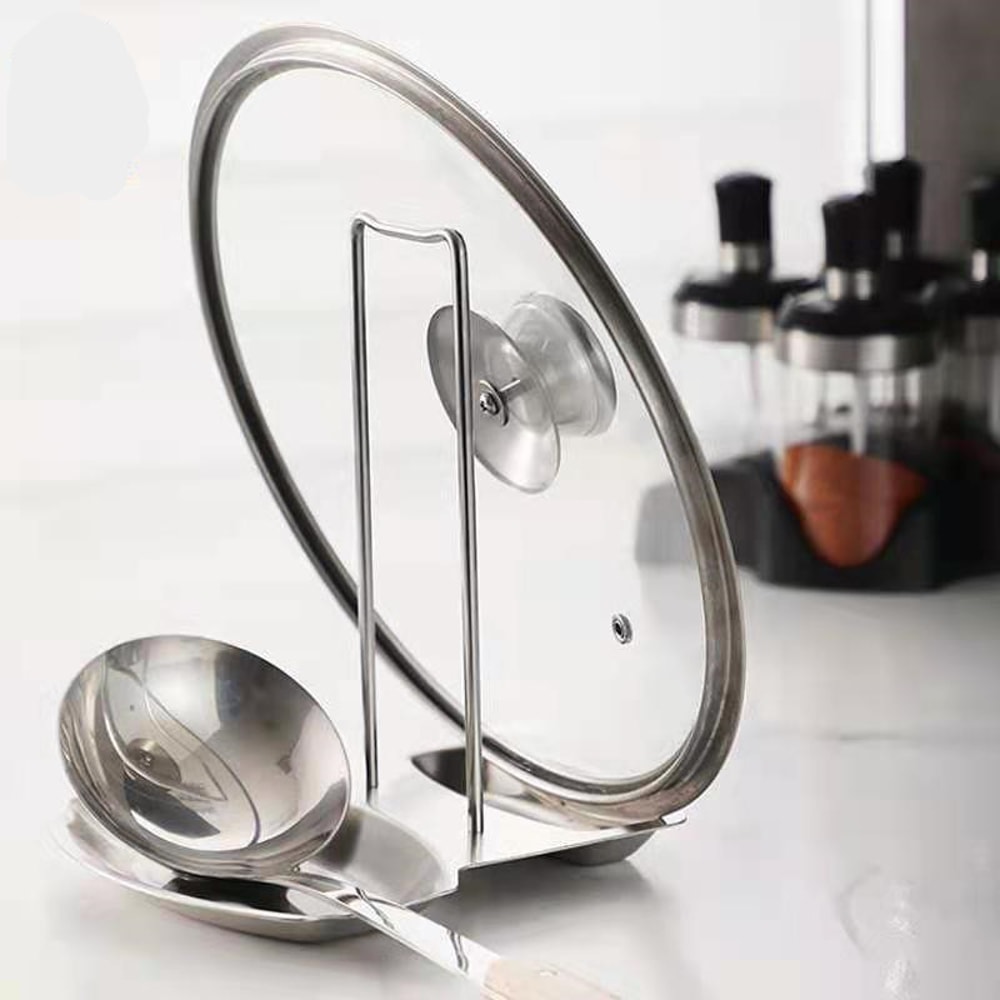 Stainless Steel Pot Lid Rack Multifunctional Kitchen Organizer Detachable Pan Cover Shelf Spoon St 1