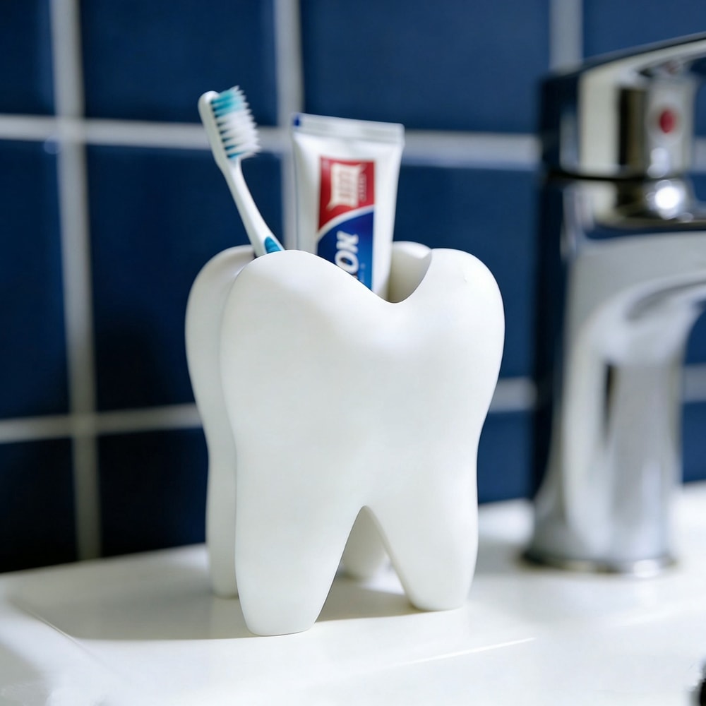 3D Printed Tooth Shaped Organizer Holder For Toothbrush Makeup And Pens Unique Bathroom Desktop St 2