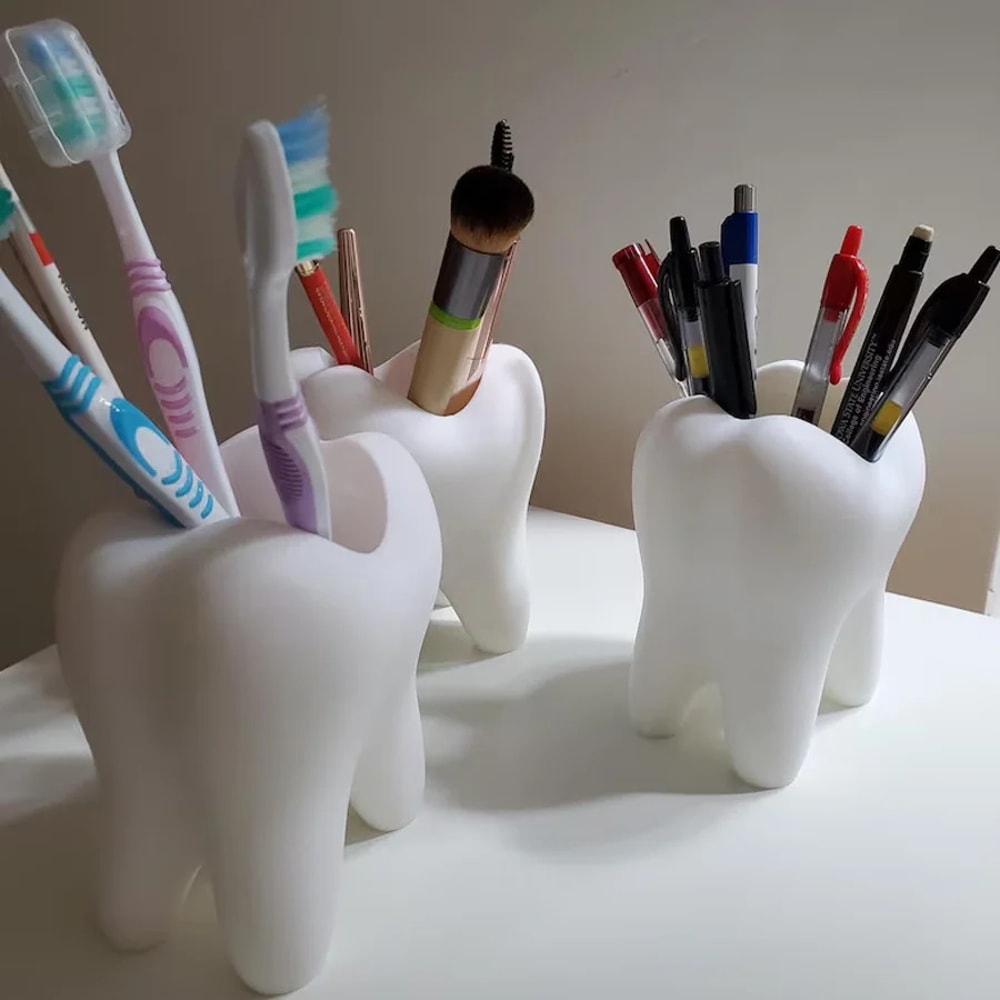 3D Printed Tooth Shaped Organizer Holder For Toothbrush Makeup And Pens Unique Bathroom Desktop St 4