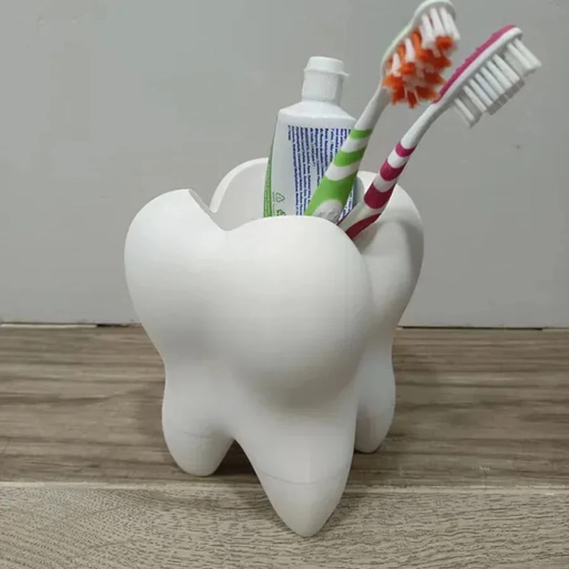 3D Printed Tooth Shaped Organizer Holder For Toothbrush Makeup And Pens Unique Bathroom Desktop St 5