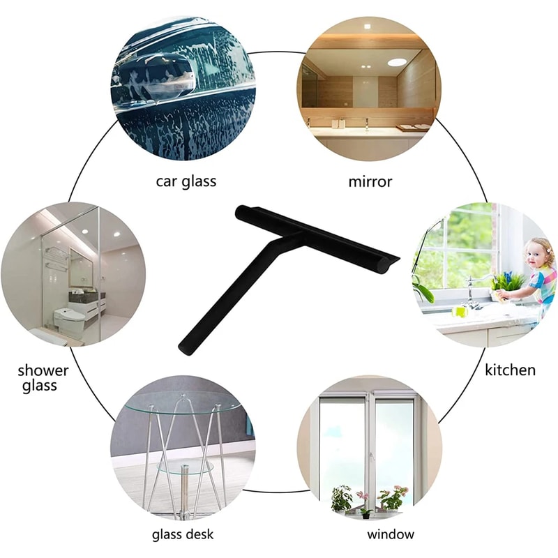 Shower Squeegee For Glass Door Bathroom Mirror Wall Scraper Cleaner With Silicone Holder 4