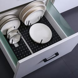 adjustable drawer organizer for kitchen, retractable tableware rack & dish plate storage