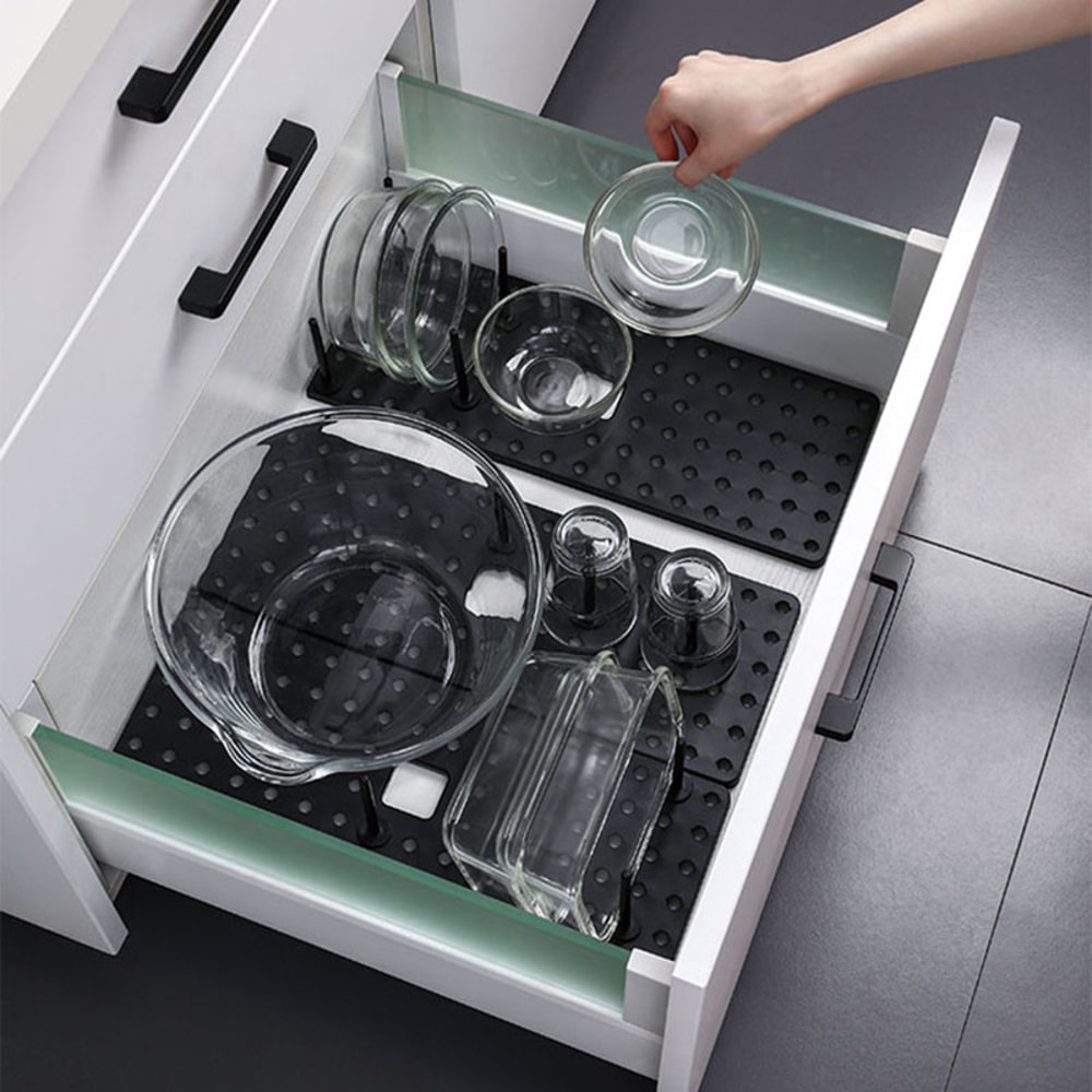 Adjustable Drawer Organizer for Kitchen, Retractable Tableware Rack & Dish Plate Storage