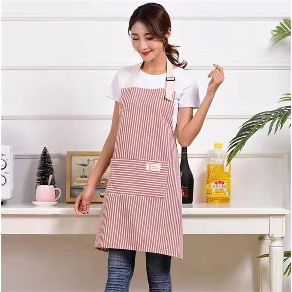 Cotton Linen Striped Apron For Kitchen Stain Oil Resistant Coffee Apron With Cotton Waistband 1