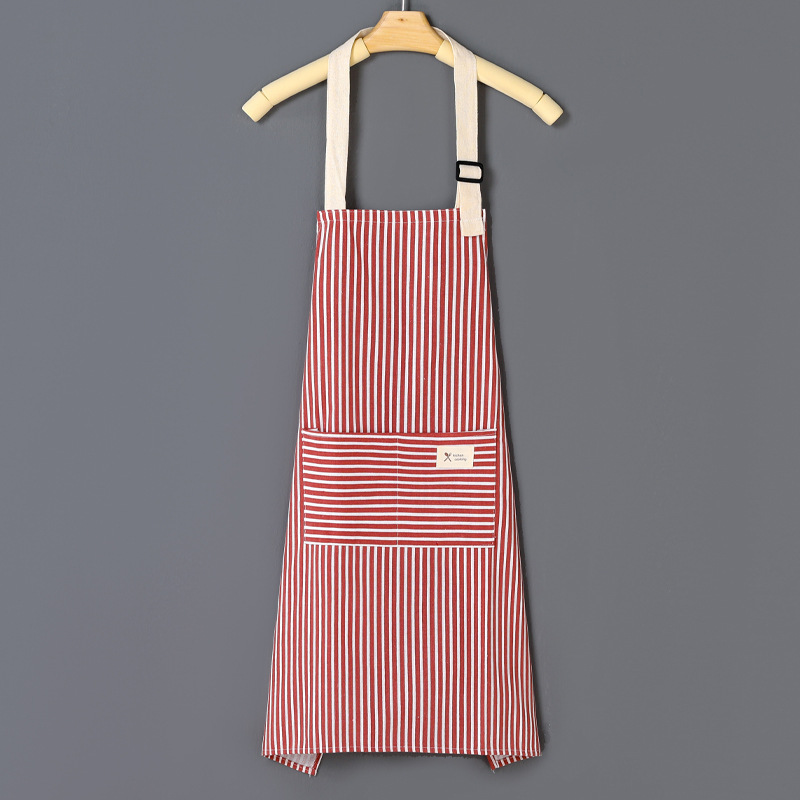 Cotton Linen Striped Apron For Kitchen Stain Oil Resistant Coffee Apron With Cotton Waistband 8