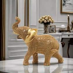 golden elephant beaded figurine, good luck animal ornament for home decoration