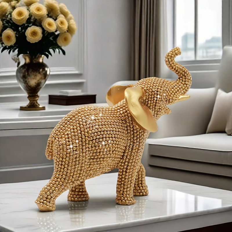 Golden Elephant Beaded Figurine Good Luck Animal Ornament For Home Decoration 1