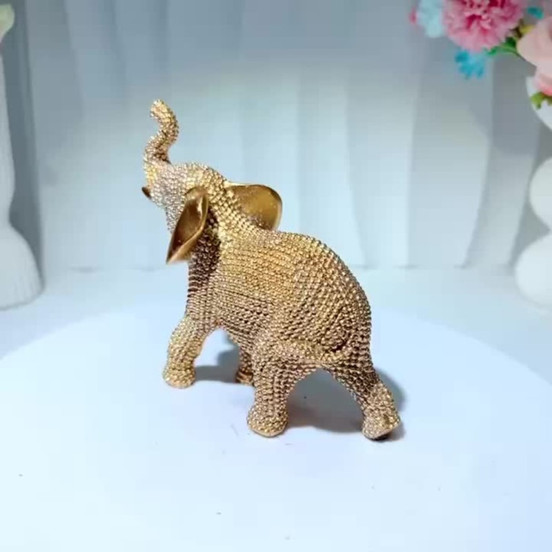 Golden Elephant Beaded Figurine Good Luck Animal Ornament For Home Decoration 5