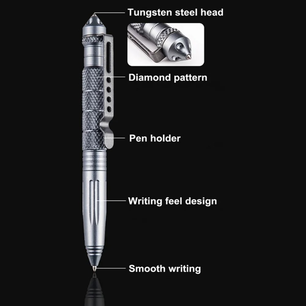 Military Tactical Pen, Multifunction Aluminum Alloy Outdoor Survival Tool with Glass Breaker