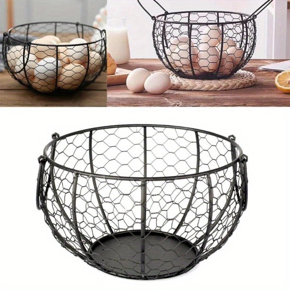 Metal Wire Egg Basket with Chicken Cover, High Quality Kitchen Storage Organizer
