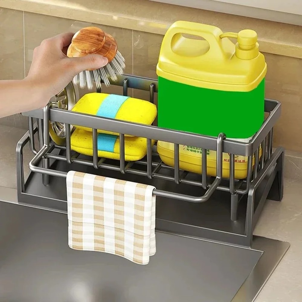 Multifunctional Kitchen Sponge Rack, Sink Organizer for Dishcloth, Detergent, and Rag Storage