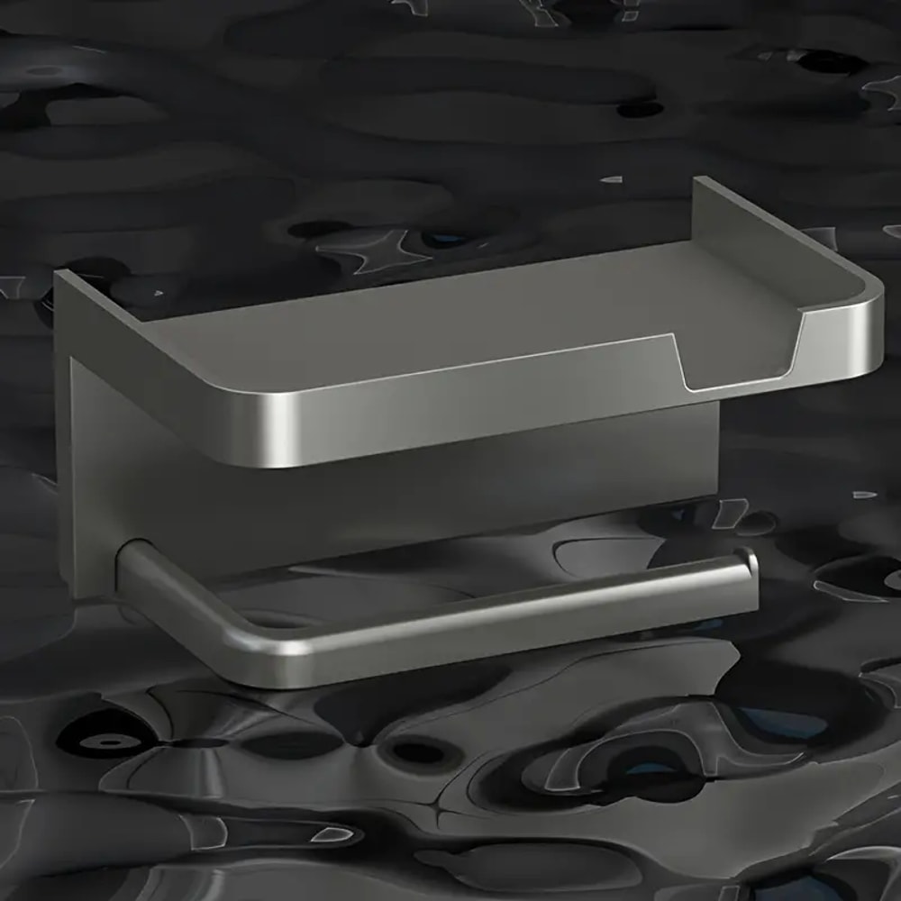 WallMounted Toilet Paper Holder With Phone Shelf No Drill Polypropylene Bathroom Organizer 5