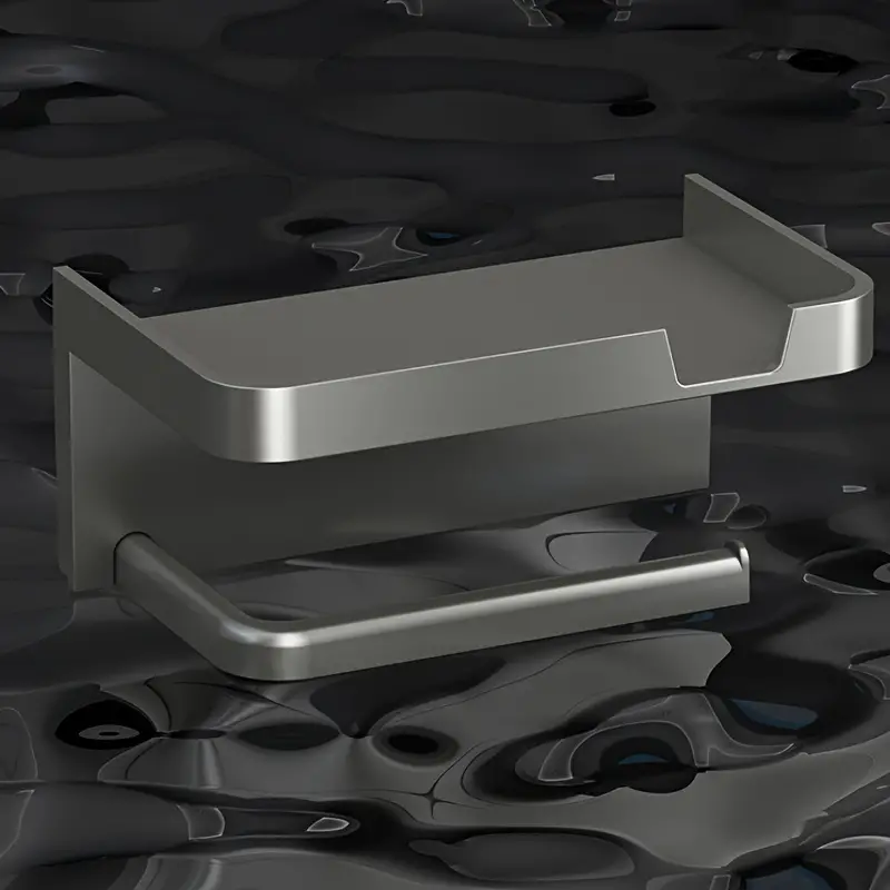 WallMounted Toilet Paper Holder With Phone Shelf No Drill Polypropylene Bathroom Organizer 5