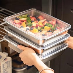 leakproof stainless steel food containers with clear lids, stackable for home, camping & meal prep