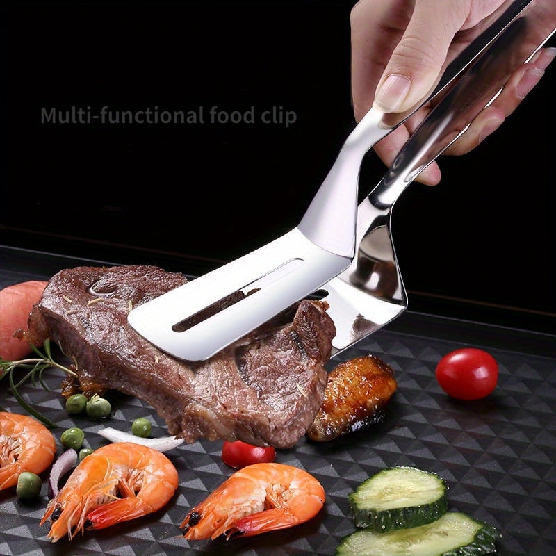 Professional Stainless Steel Food Turner & Tongs, Non-Slip Heat Resistant for Grilling Steak, Fish