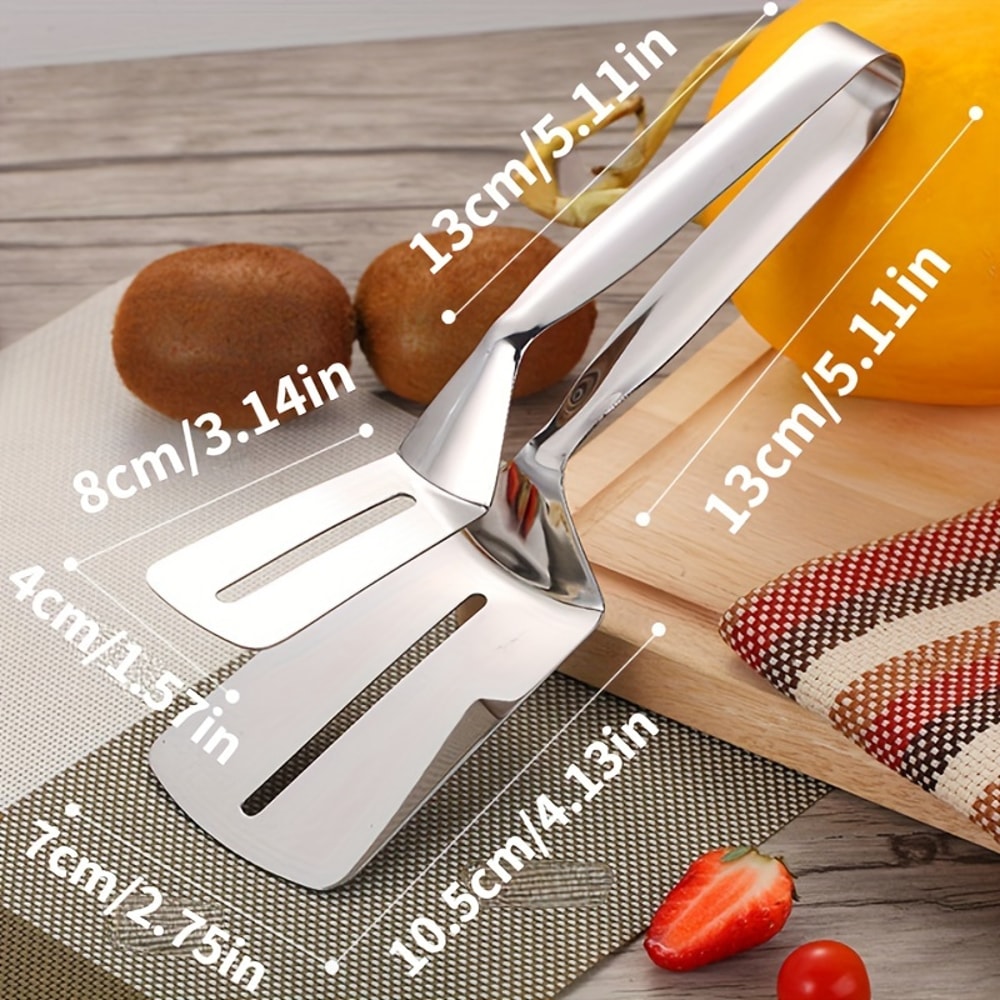 Professional Stainless Steel Food Turner & Tongs, Non-Slip Heat Resistant for Grilling Steak, Fish