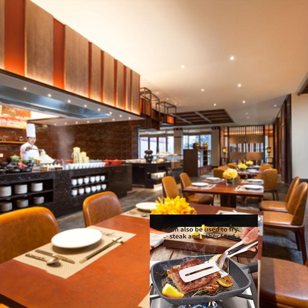 Professional Stainless Steel Food Turner & Tongs, Non-Slip Heat Resistant for Grilling Steak, Fish