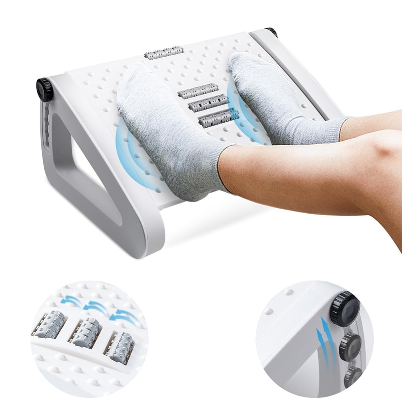 Ergonomic Under Desk Footrest with Massage Rollers for Pain Relief