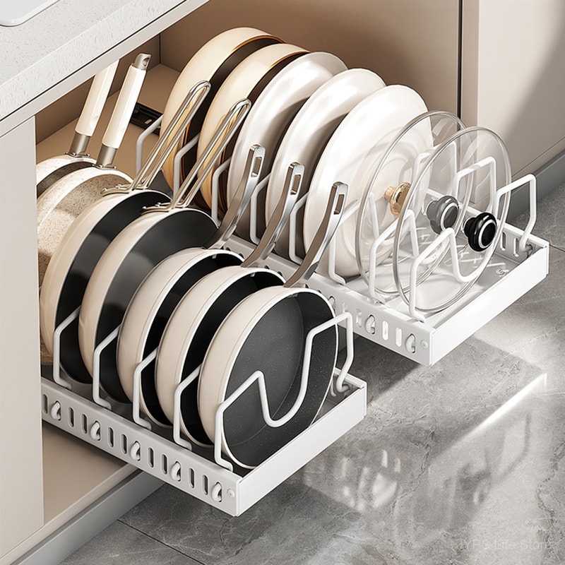 Sliding Drawer Kitchen Pot Pan Organizer Under Cabinet Storage For Pots Pans And Lids 0
